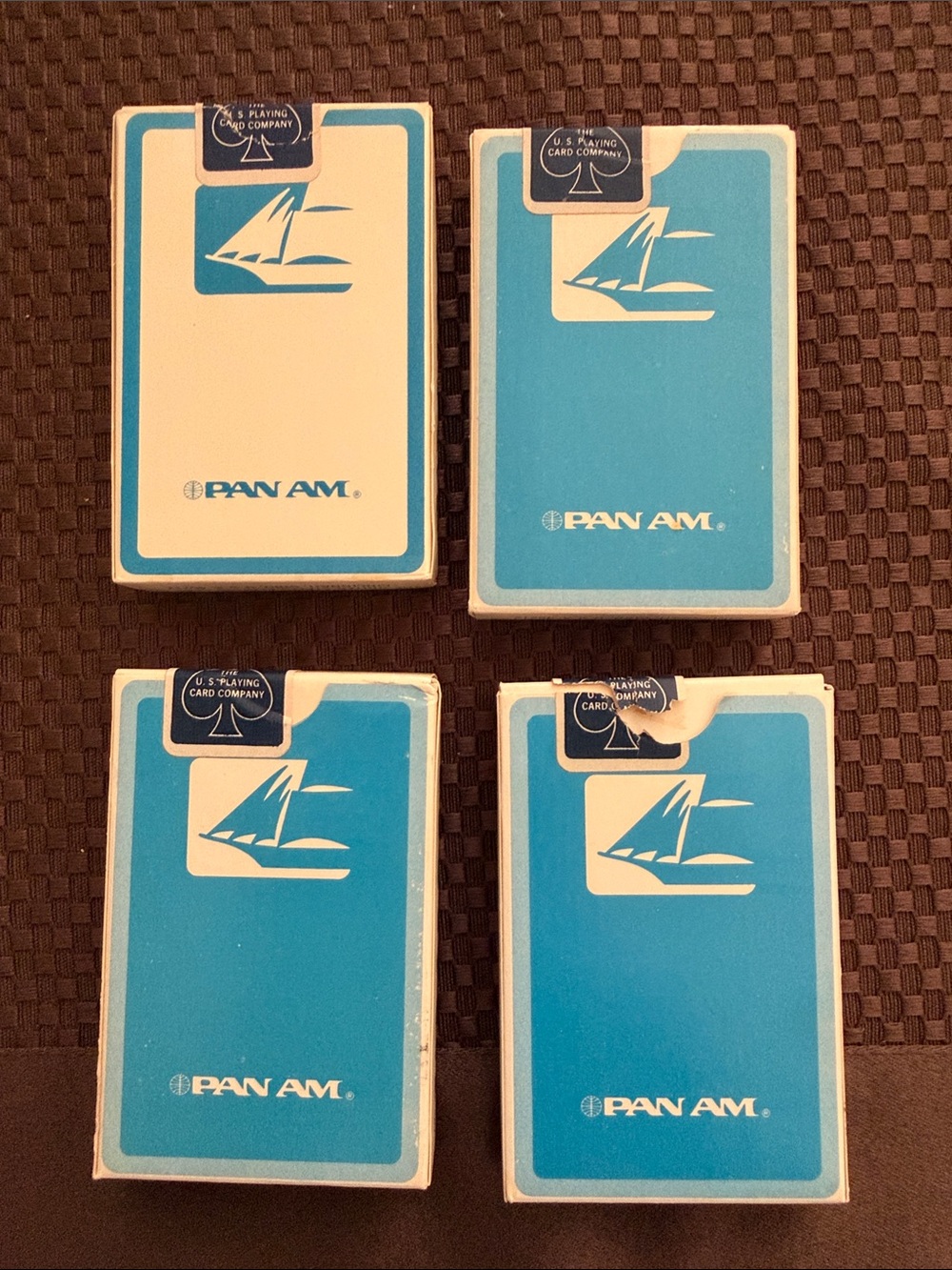 Set of 4 Vintage and Collectible Pan Am Blue Playing Cards 3 set are NWT